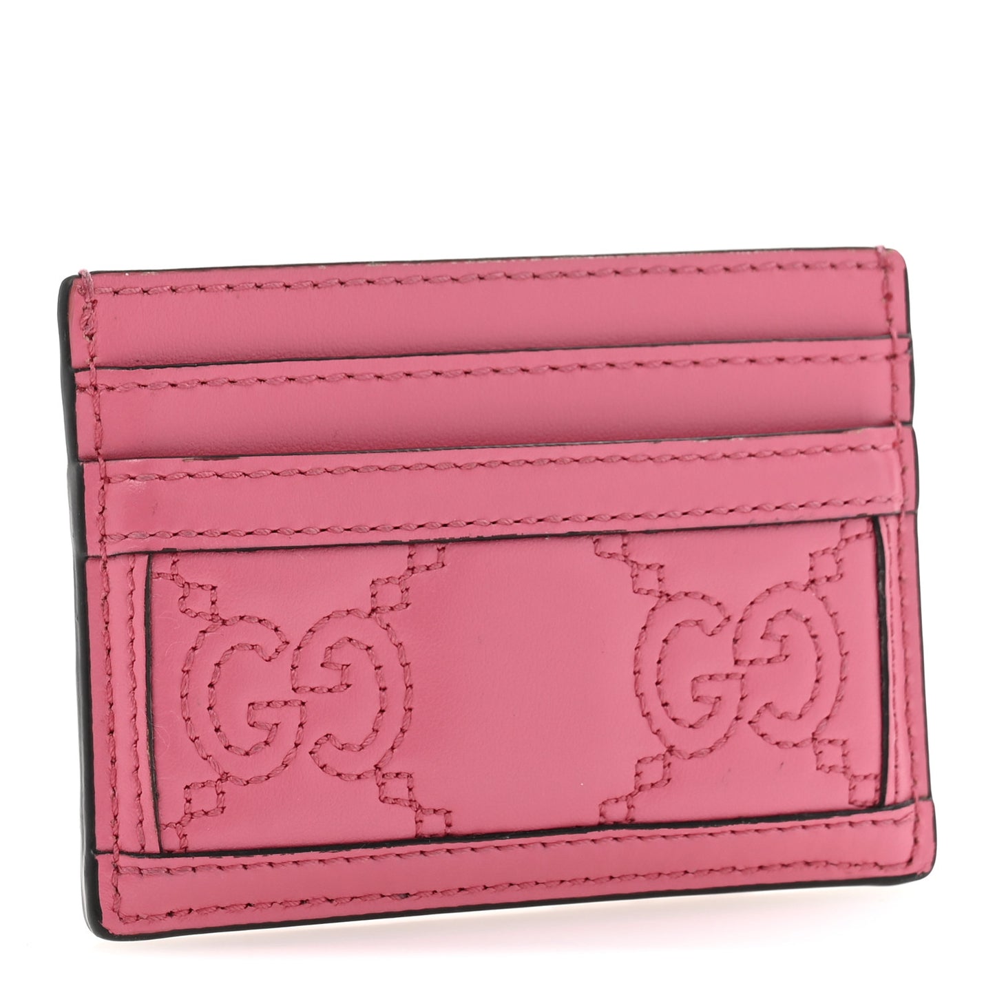 Calfskin GG Matelasse Card Holder Pink