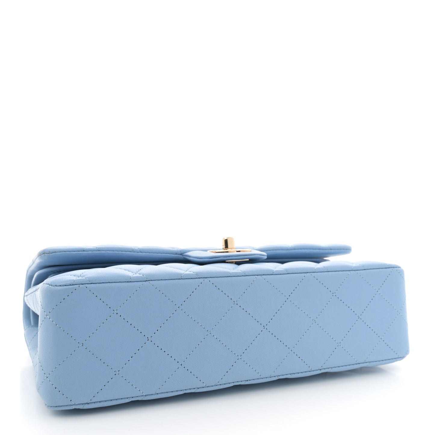 Lambskin Quilted Medium Double Flap Light Blue