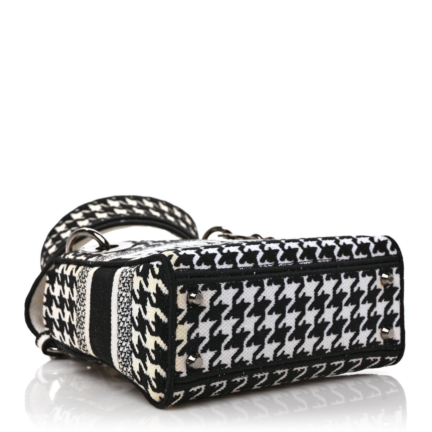 Canvas Houndstooth Embroidered Mini Lady D-Lite Black White