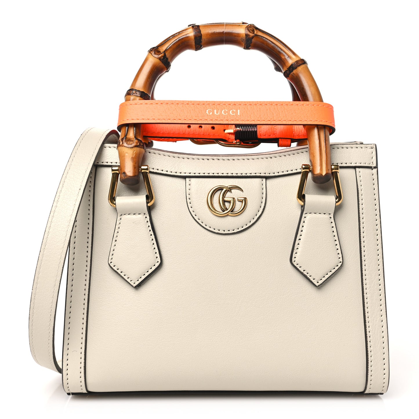 Wonka Grain Calfskin Mini Diana Tote Bag Mystic White Orange Fluo