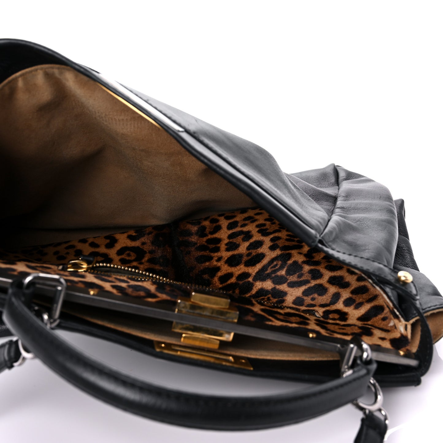 Calfskin Calf Hair Leopard Print Large Peekaboo Iconic Satchel Black