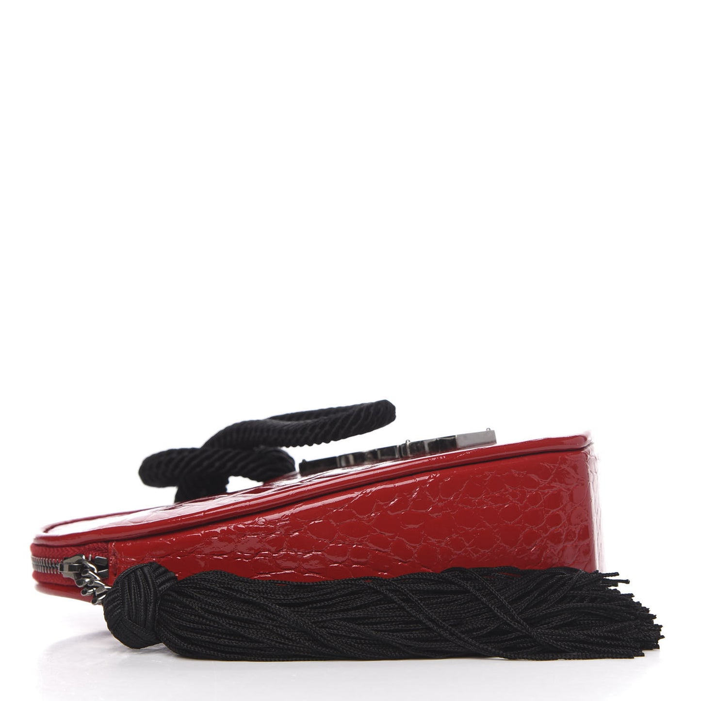 Patent Crocodile Embossed Sac Coeur Heart Shaped Clutch Red