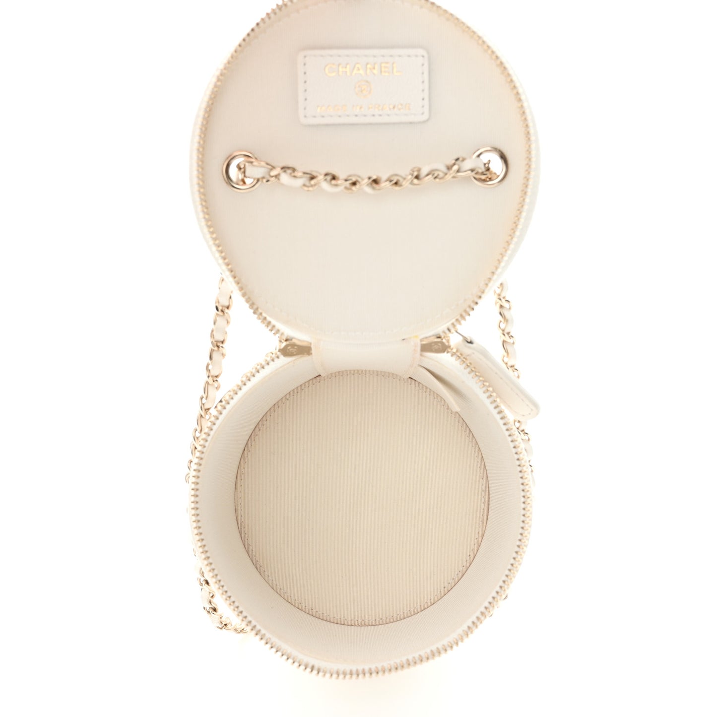 Lambskin Quilted Round Small Vanity Case With Chain White Black