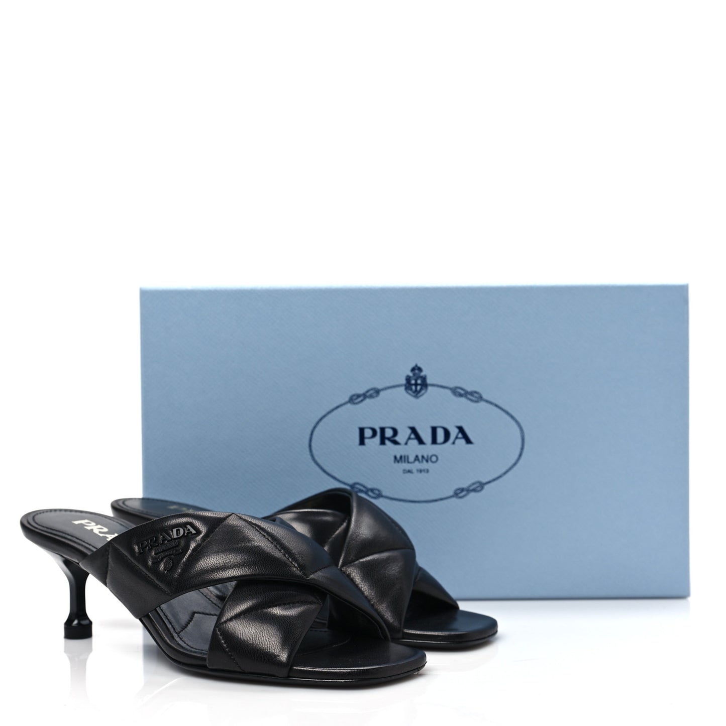 Nappa Logo Quilted Crisscross 55mm Slide Sandals 35.5 Black