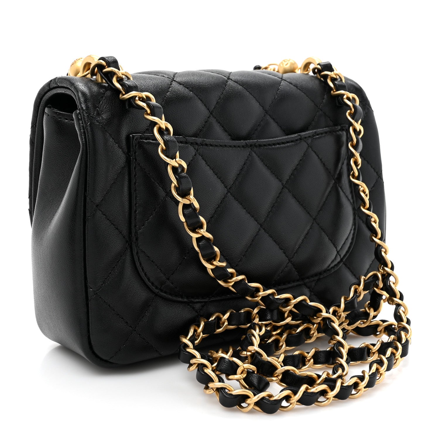 Chanel Shiny Lambskin Quilted Pearl Twist Mini Square Flap Black 3 of 11