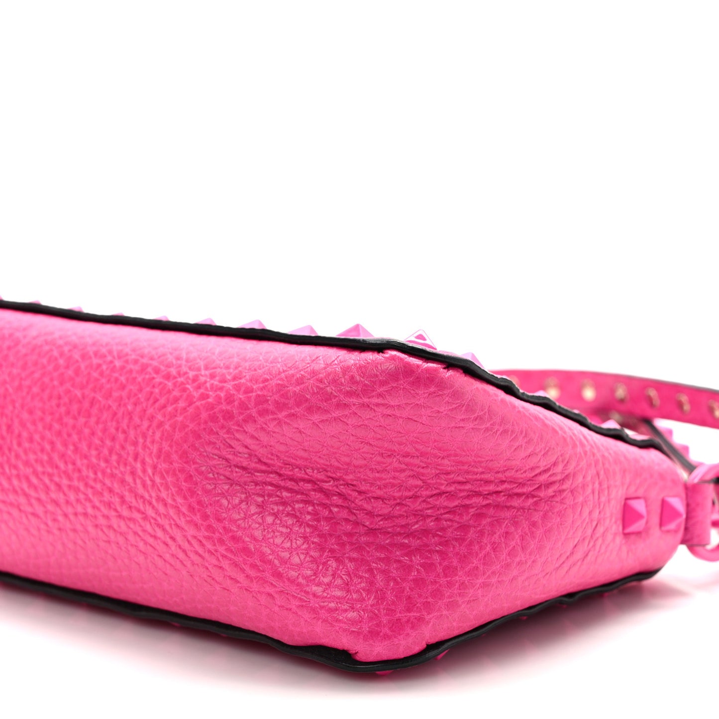 Pebbled Calfskin Enamel Monochrome Small Rockstud Flip Lock Shoulder Bag Pink PP
