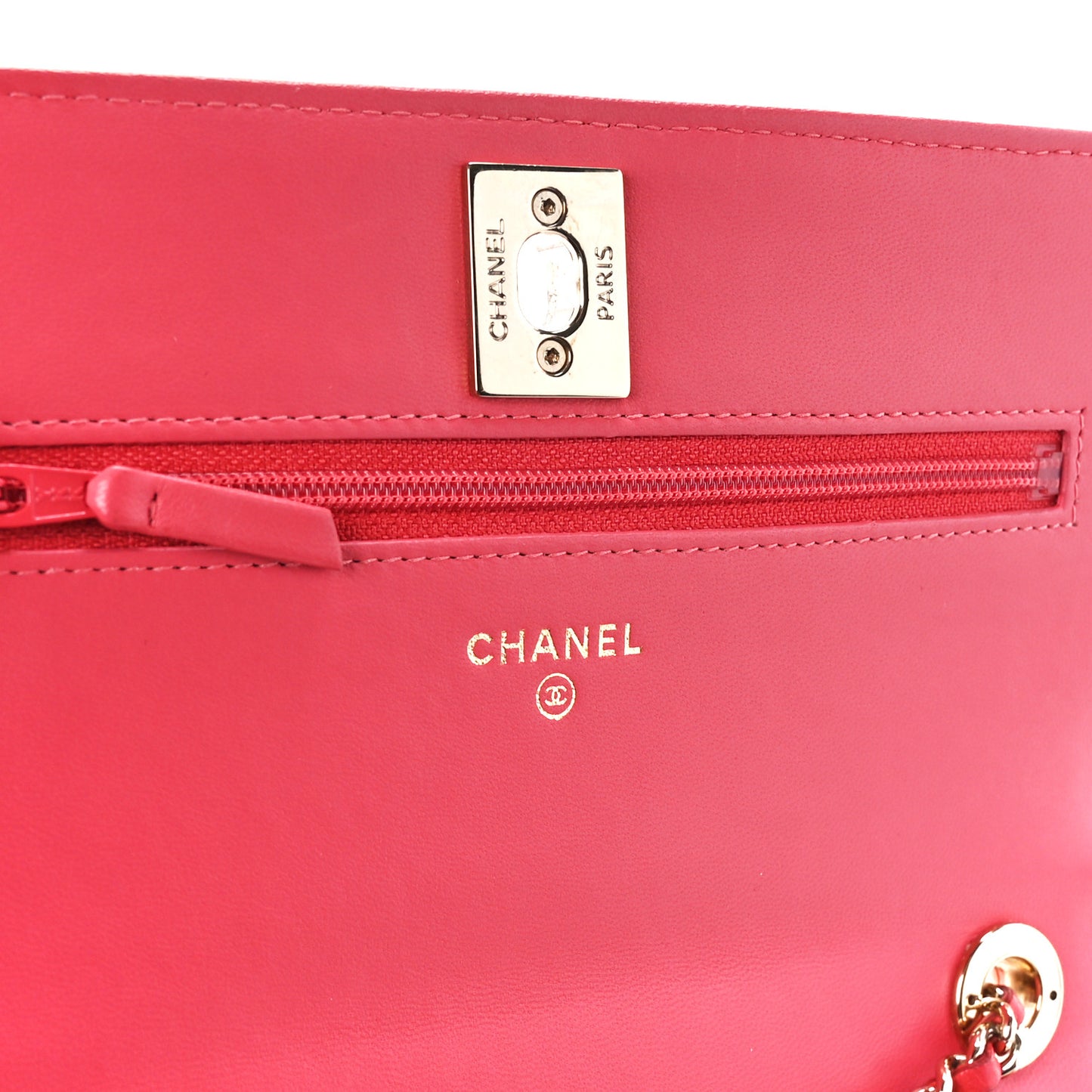 Lambskin Quilted Trendy CC Wallet On Chain WOC Pink