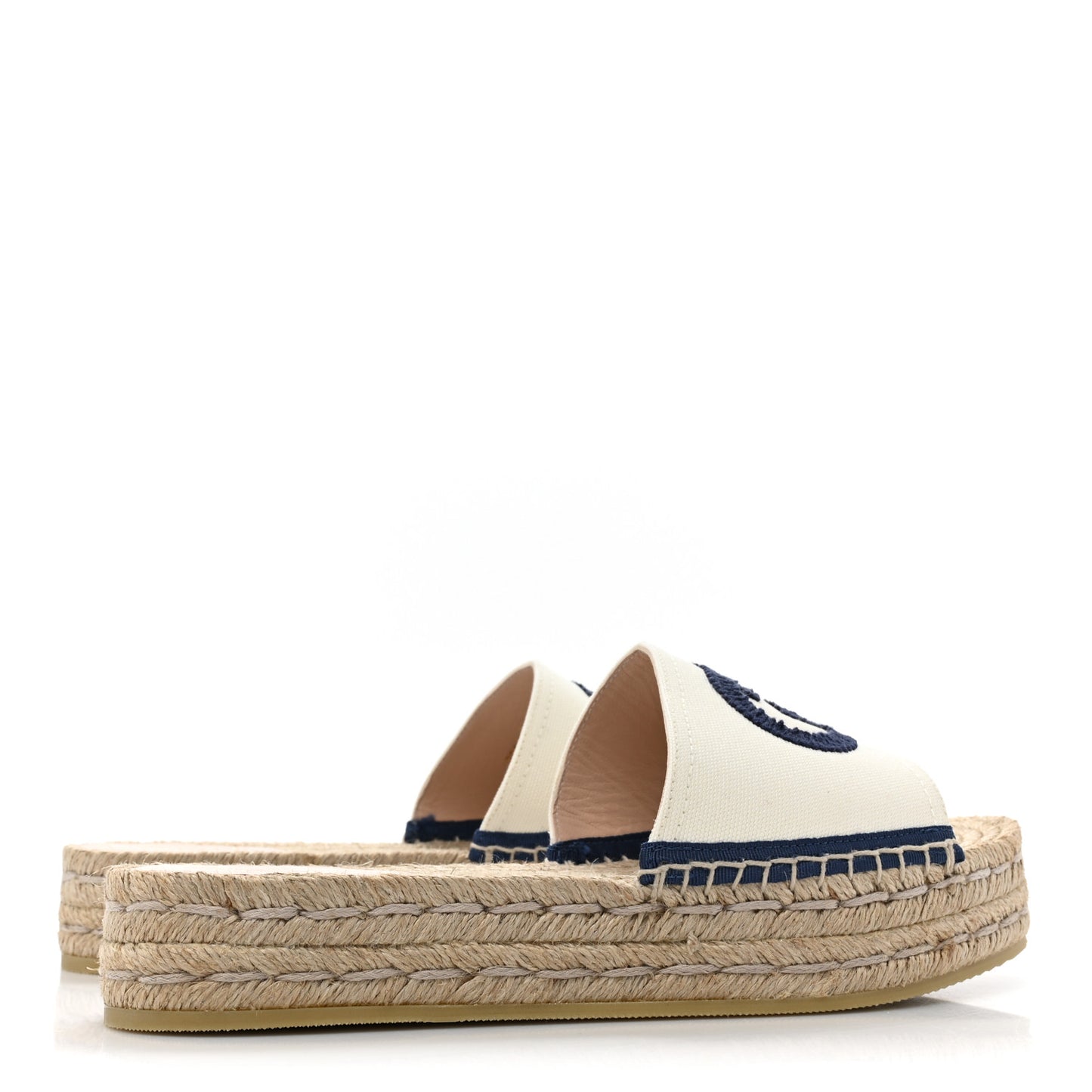 Canvas Interlocking G Espadrille Slide Sandals 37 Mystic White Royale Blue