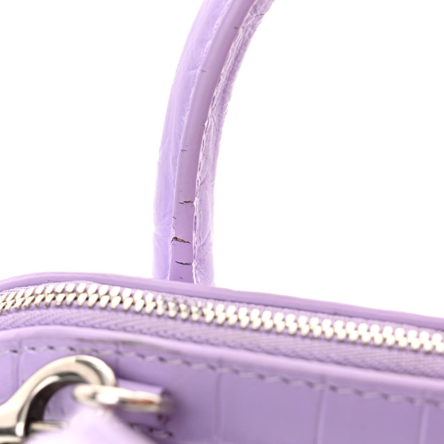 Shiny Calfskin Logo Crocodile Embossed XXS Ville Top Handle Bag Lilac White