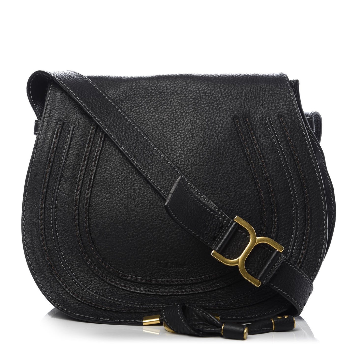 Calfskin Medium Marcie Round Crossbody Bag Black