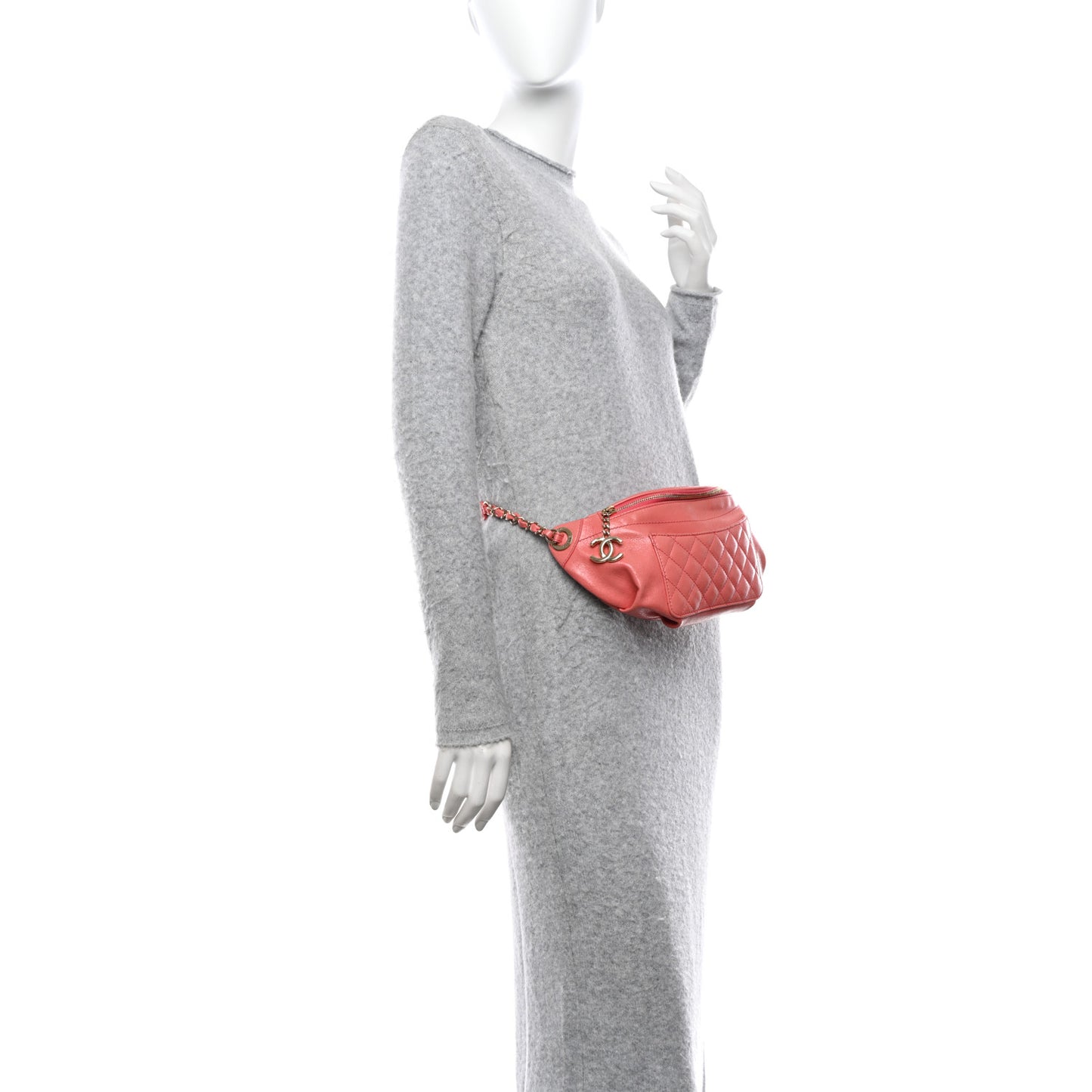 Crumpled Glazed Lambskin Quilted Waist Bag Fanny Pack Pink