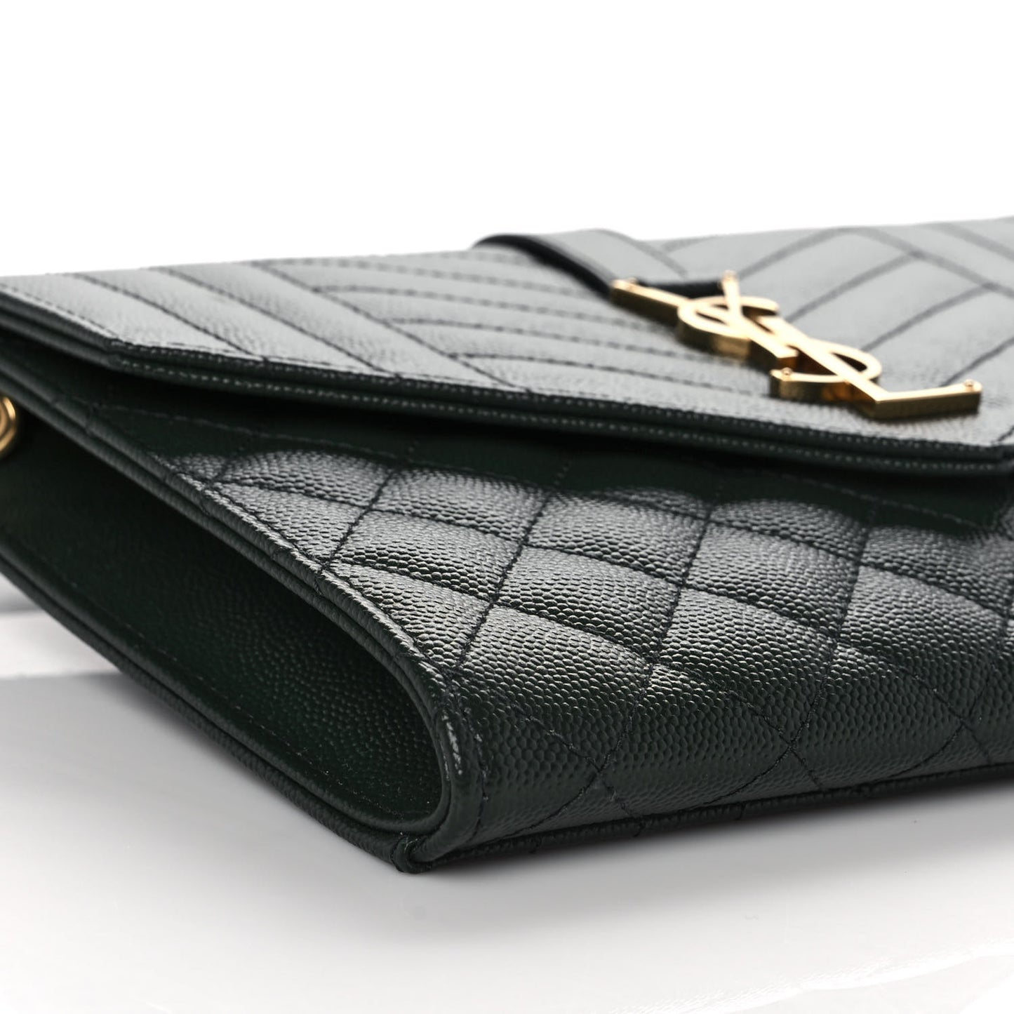 Grain De Poudre Textured Mixed Matelasse Triquilt Monogram Clutch Vert Fonce