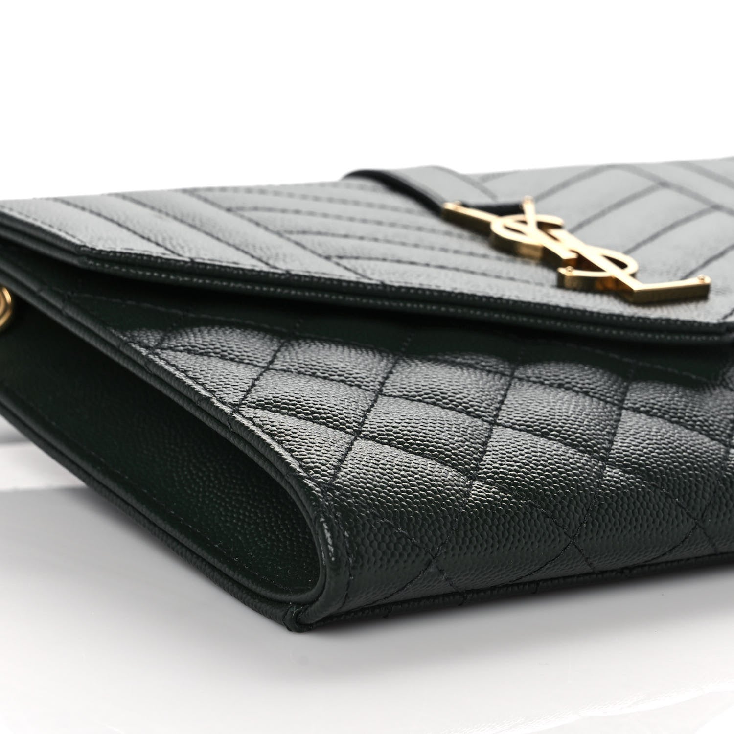 Saint Laurent Grain De Poudre Textured Mixed Matelasse Triquilt Monogram Clutch Vert Fonce 8 of 11