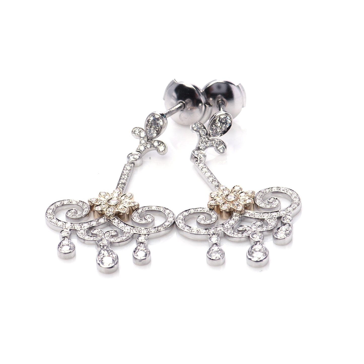 Platinum 18K Rose Gold Diamond Enchant Scroll Drop Earrings