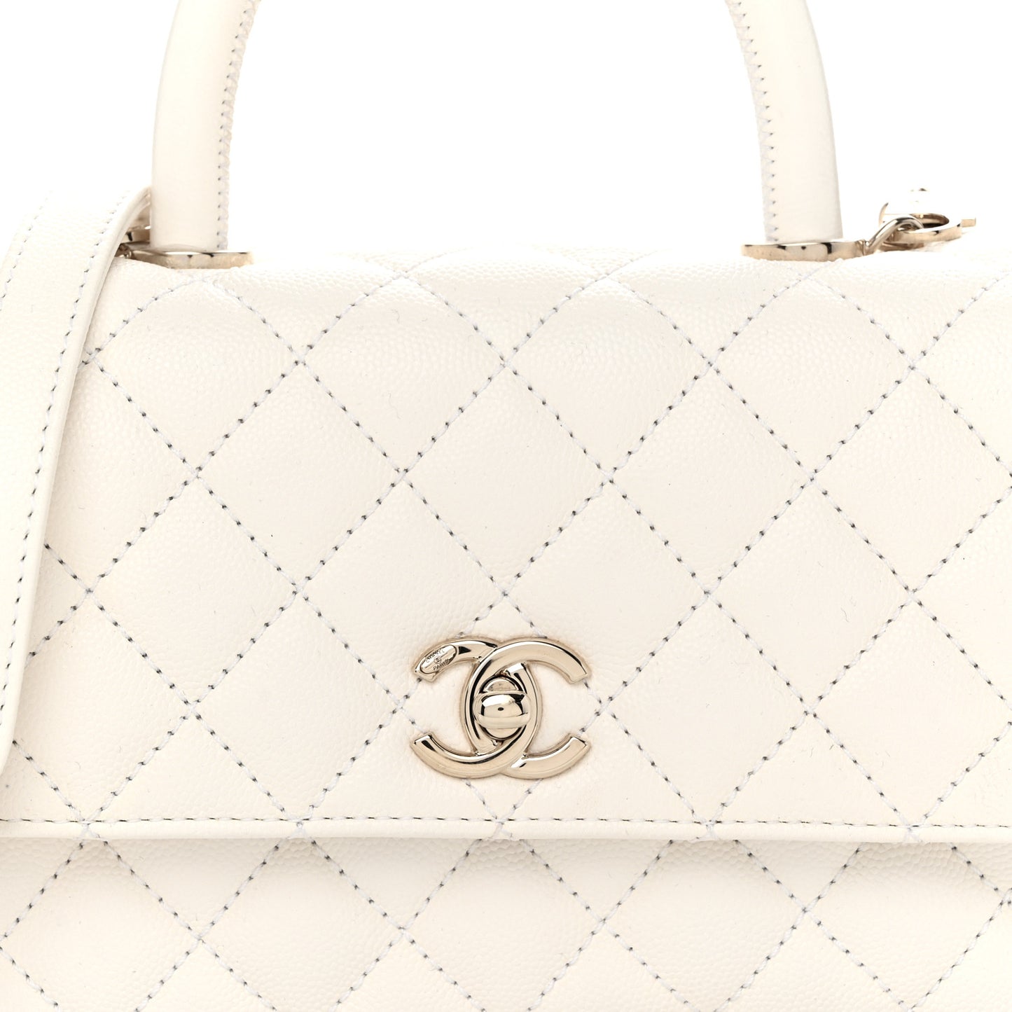 Caviar Quilted Mini Coco Handle Flap White