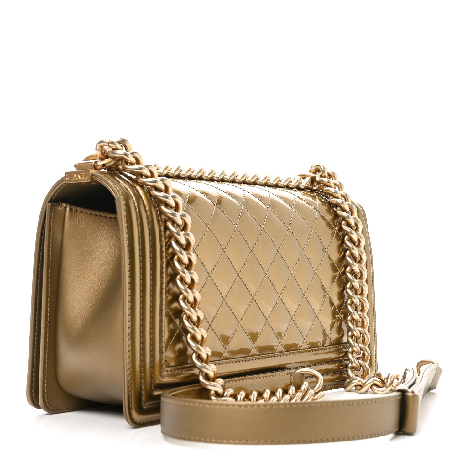 Chanel Metallic Patent Calfskin Quilted Medium Boy Flap Gold 3 of 11