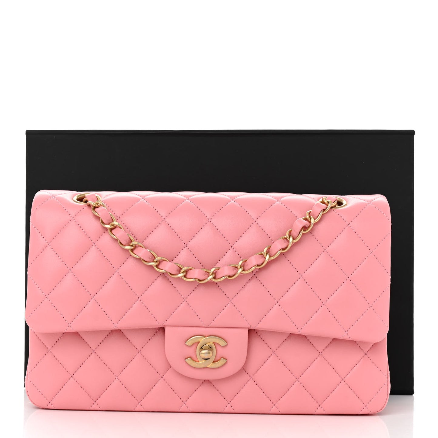 Lambskin Quilted Medium Double Flap Rose Pink