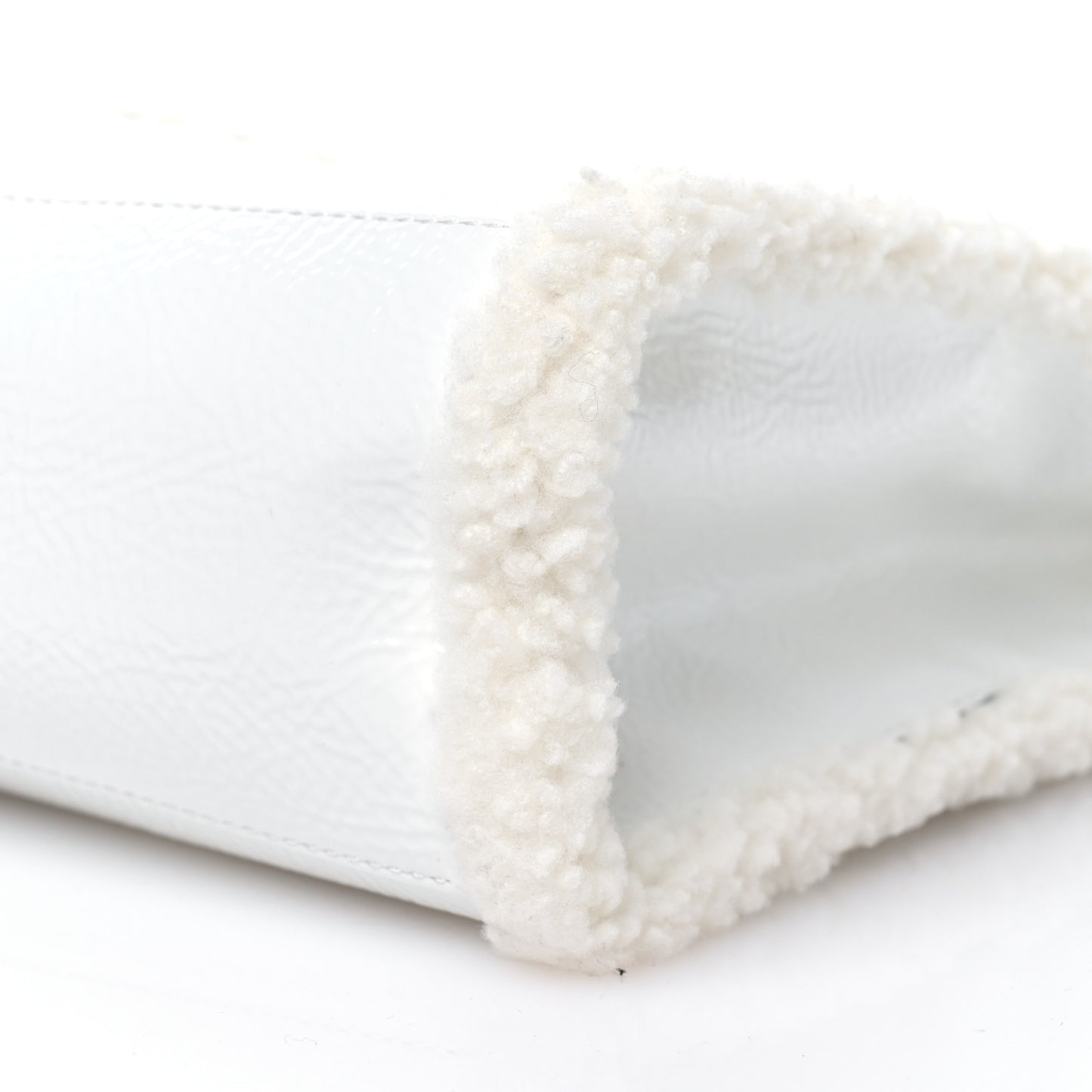 X UGG Crinkle Patent Shearling Medium Shopping Bag White