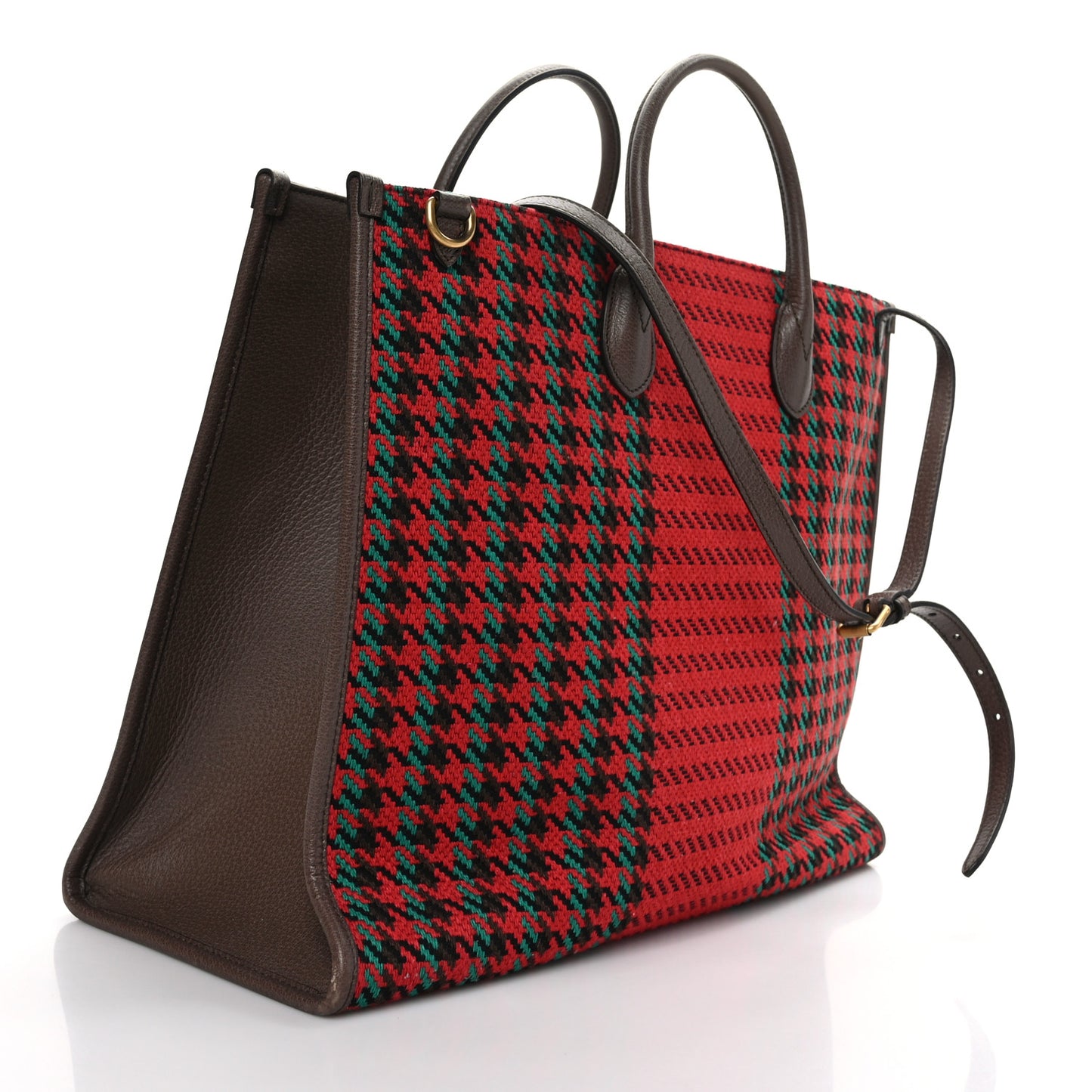Cotton Wool Textured Calfskin Houndstooth Woven Large Interlocking G Tote Red Green Ivory Multicolor New Acero