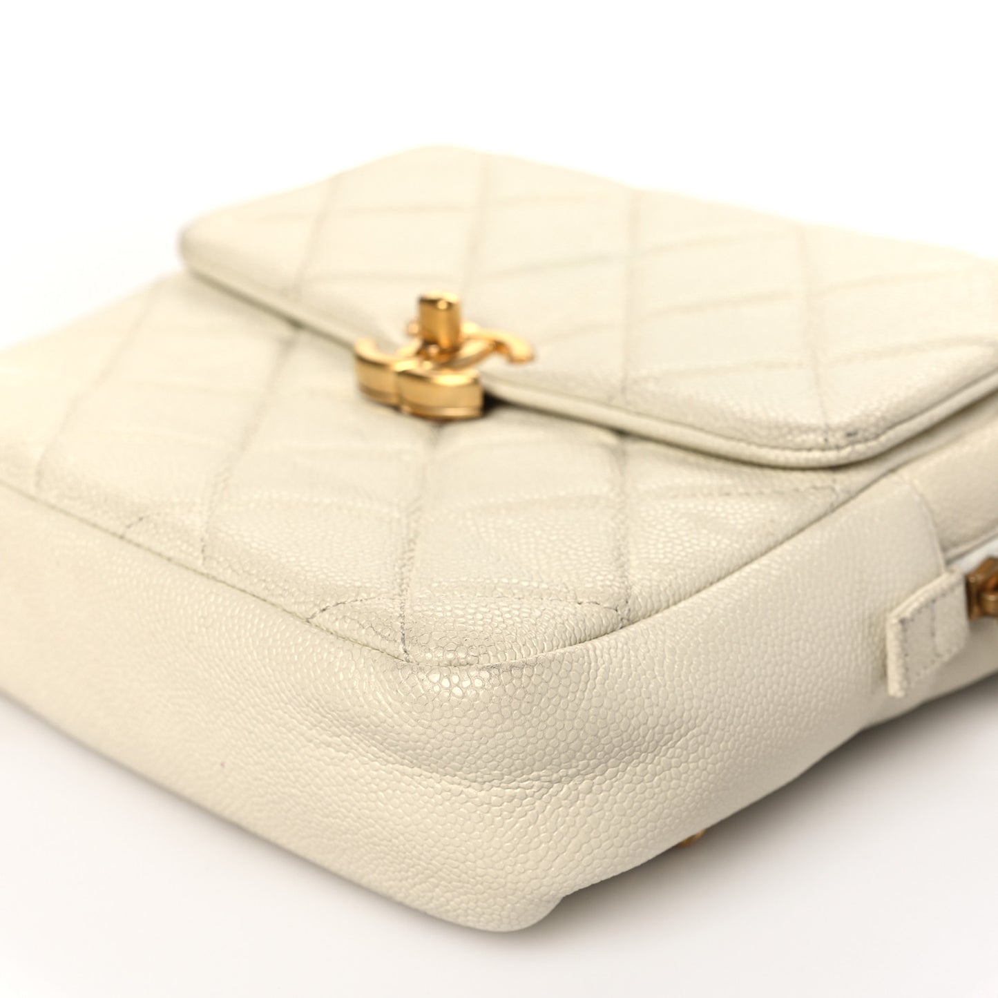 Shiny Caviar Quilted Chain Melody Backpack White