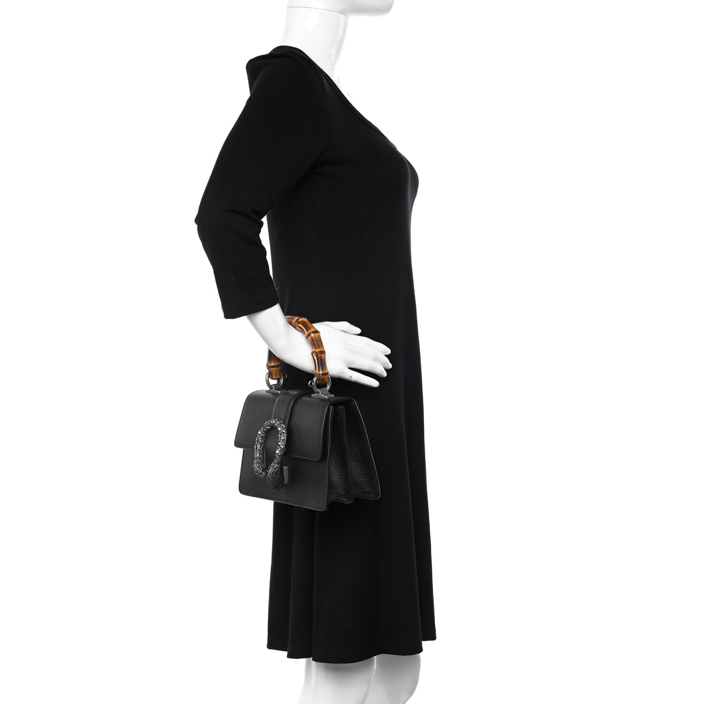 Dollar Calfskin Crystal Web Mini Dionysus Bamboo Top Handle Bag Black Black Diamond