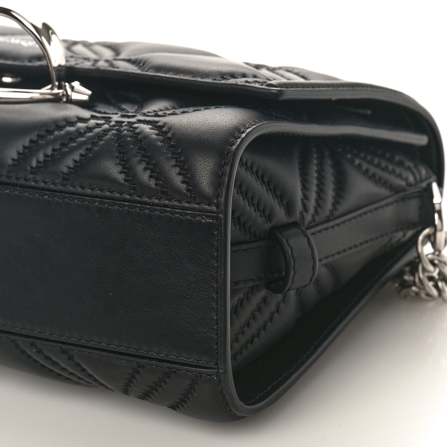 Lambskin Floral Stitched The Story Shoulder Bag Black