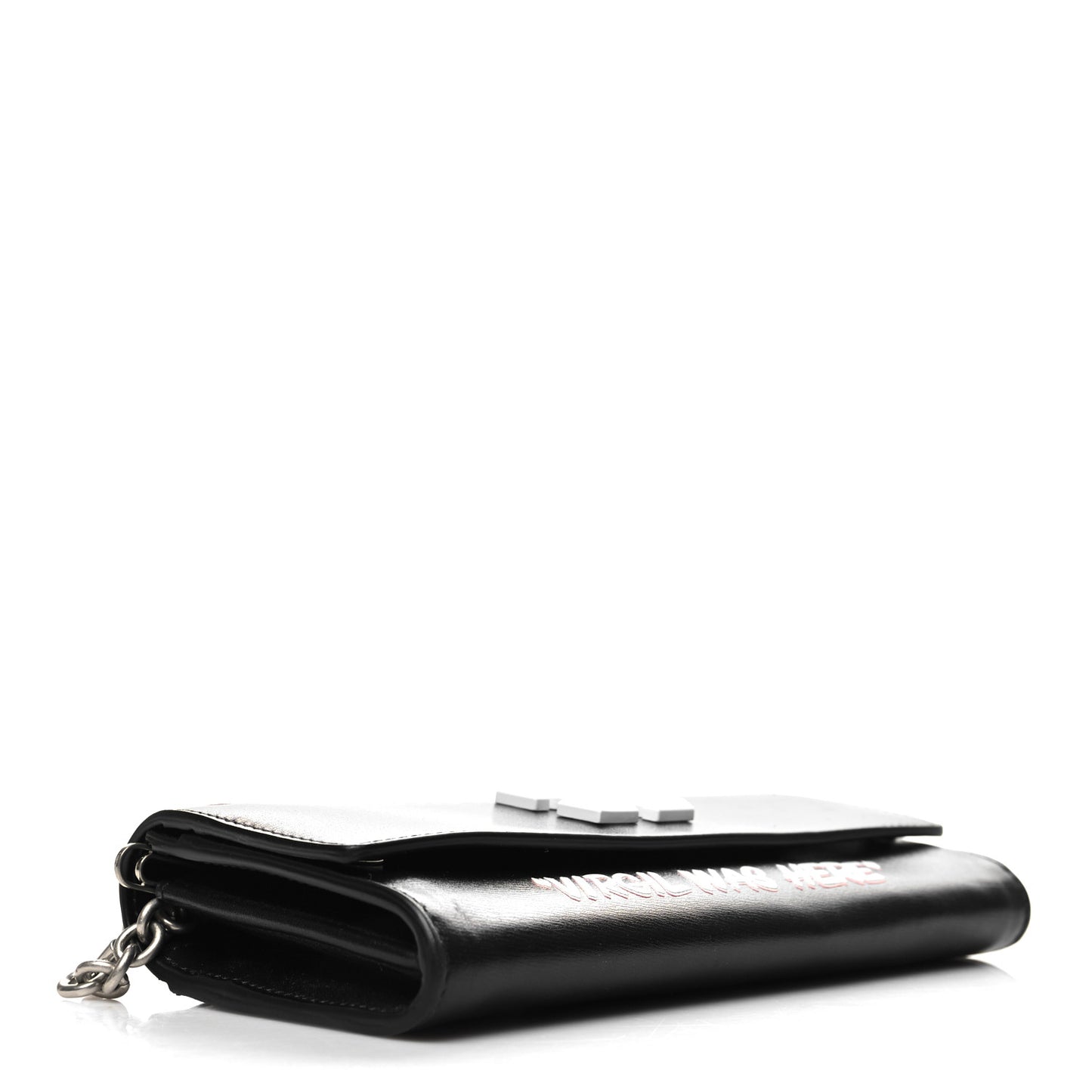 Calfskin Jitney Logo Flap Wallet On Chain Black