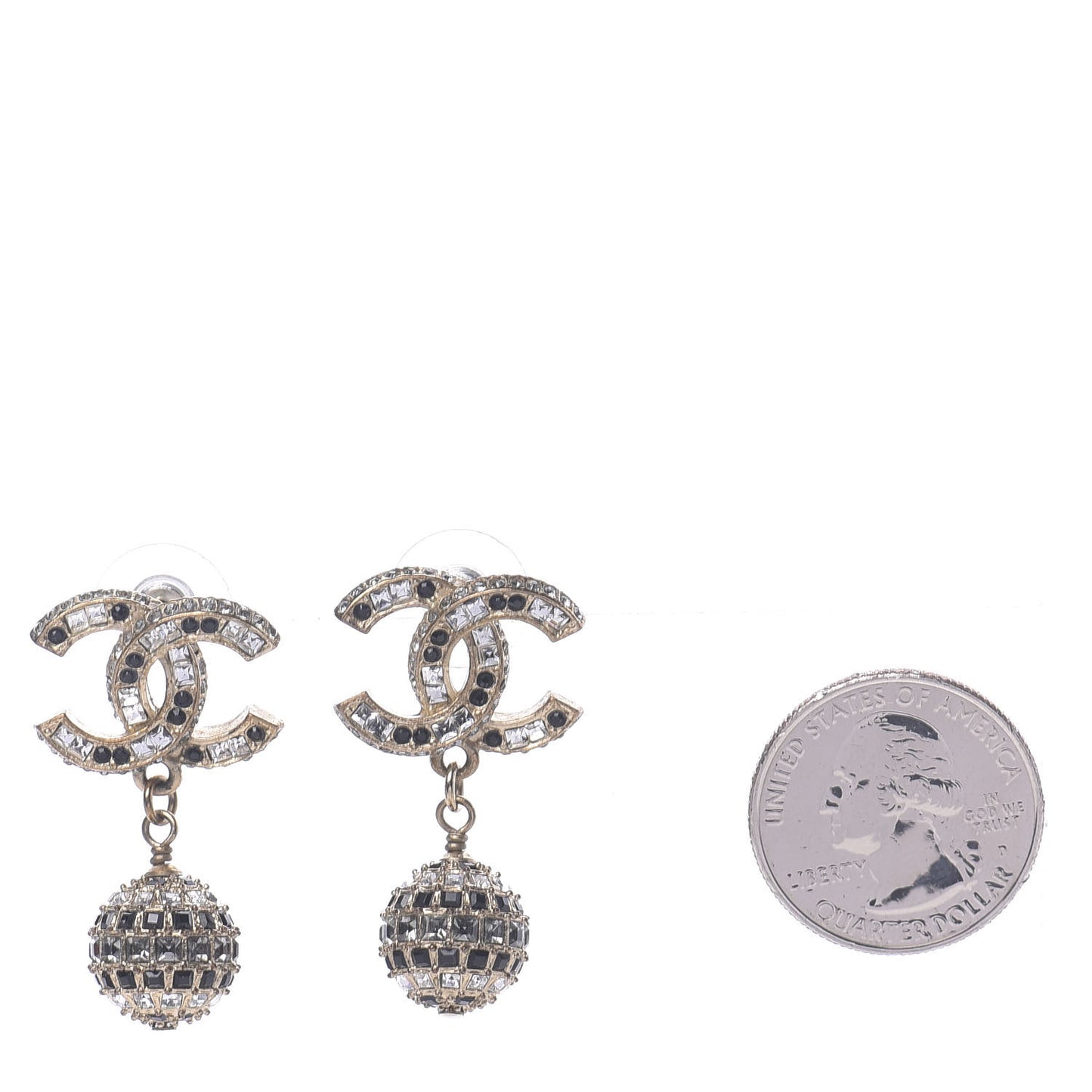 Baguette Crystal CC Drop Earrings Gold Black