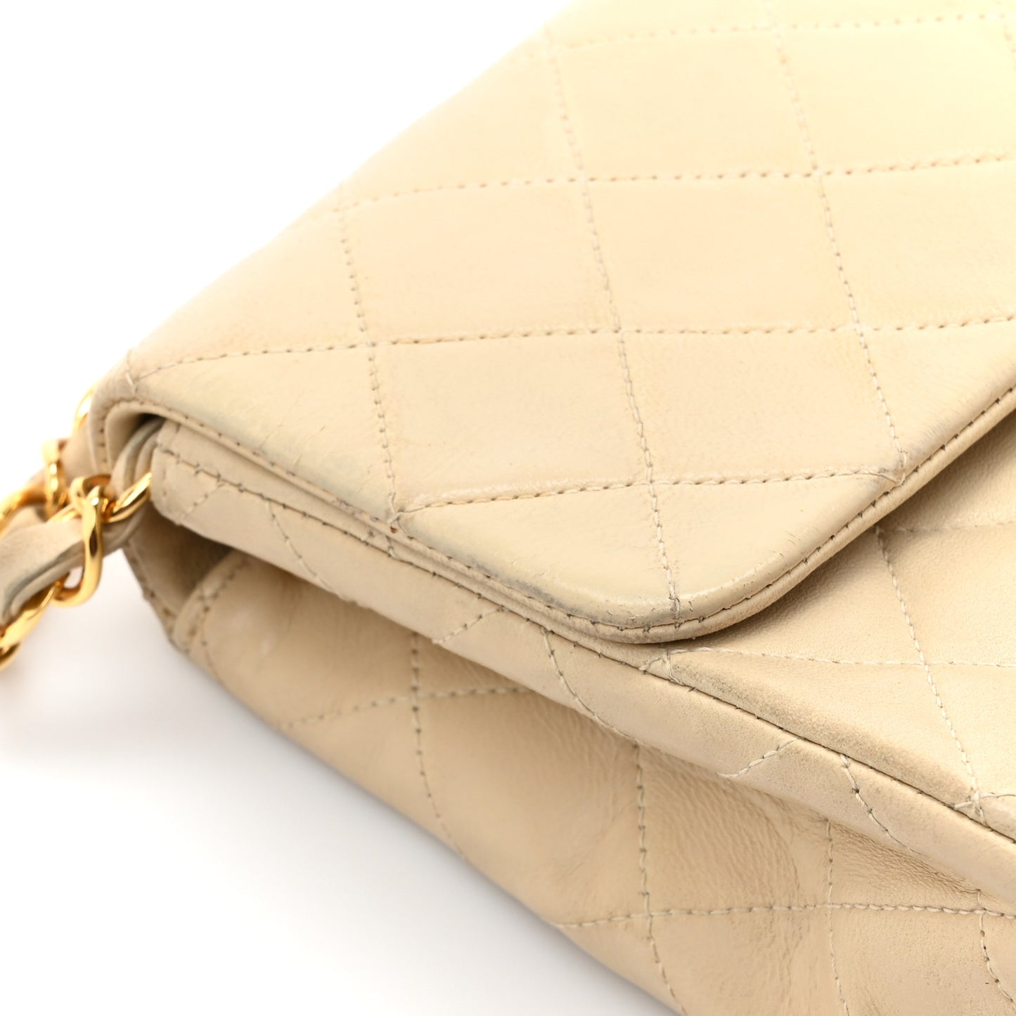 Lambskin Quilted Small Single Flap Beige