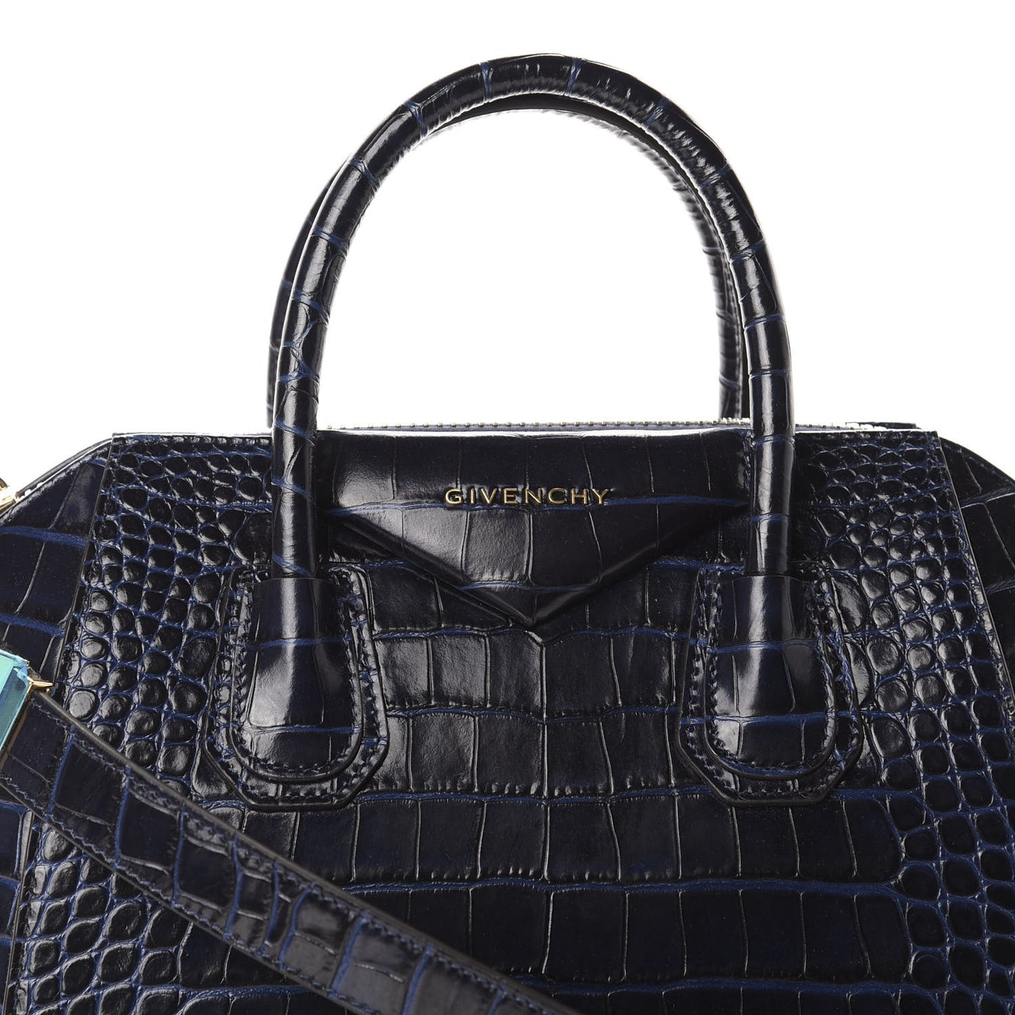 Calfskin Crocodile Embossed Small Antigona Deep Blue