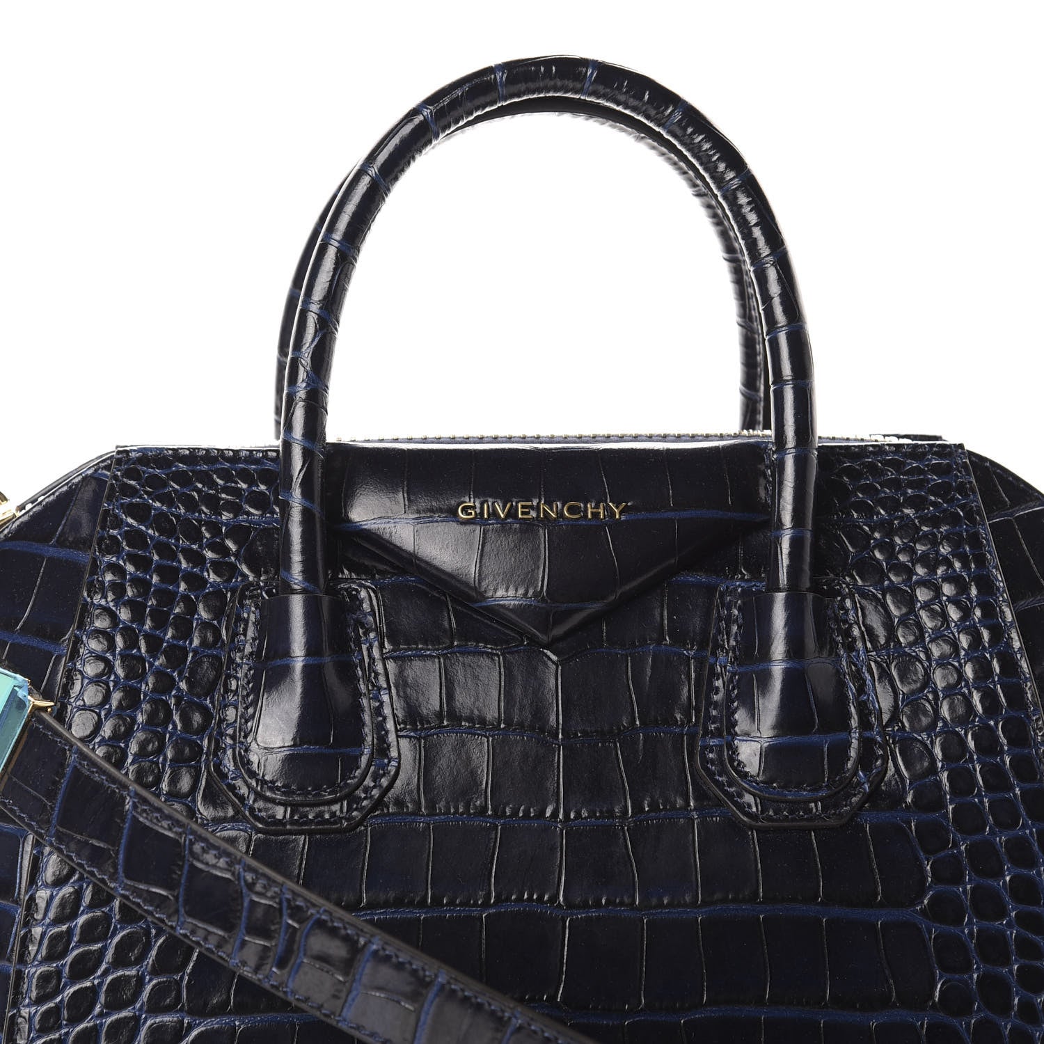 Givenchy Calfskin Crocodile Embossed Small Antigona Deep Blue 10 of 10