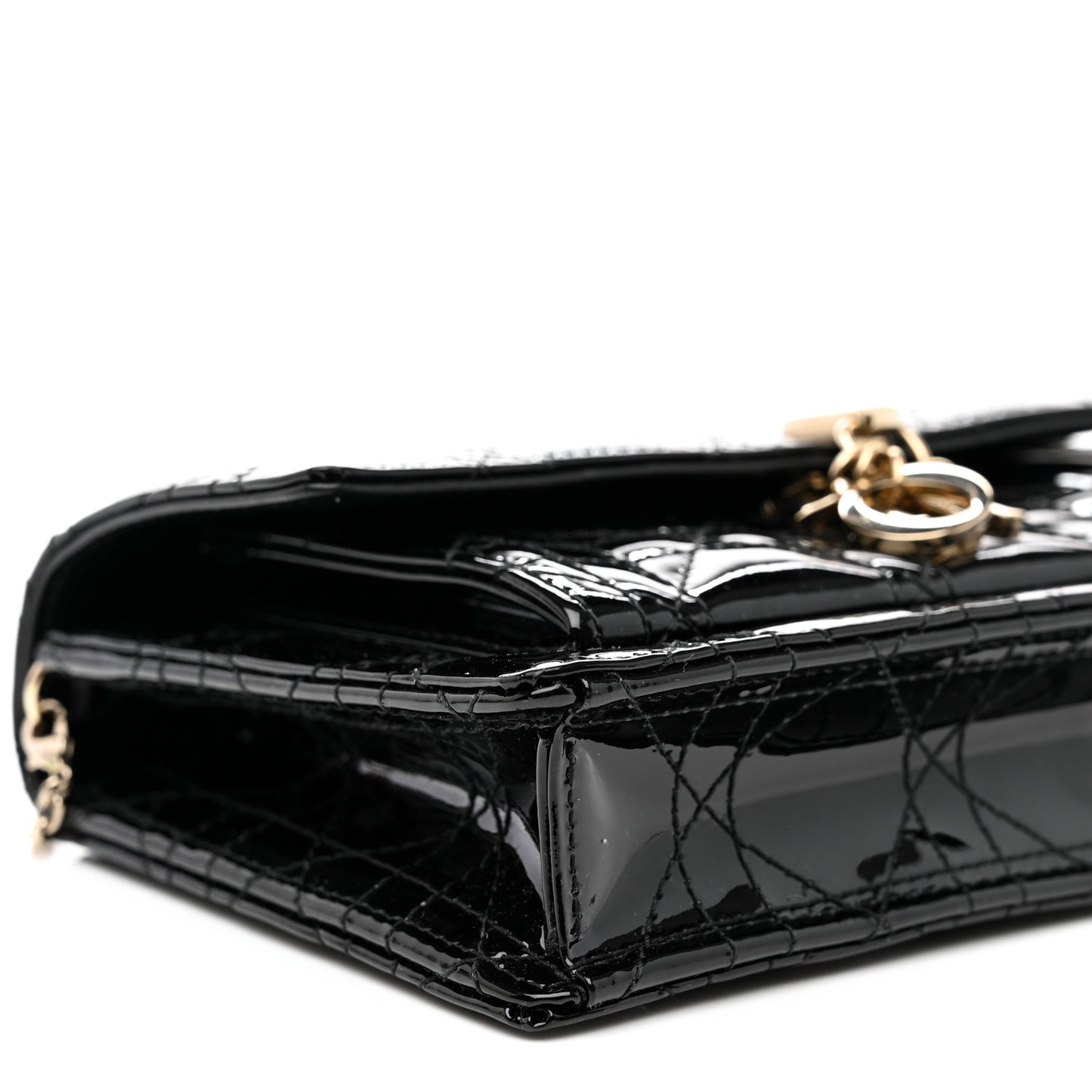 Patent Cannage Lady Dior Chain Pouch Black