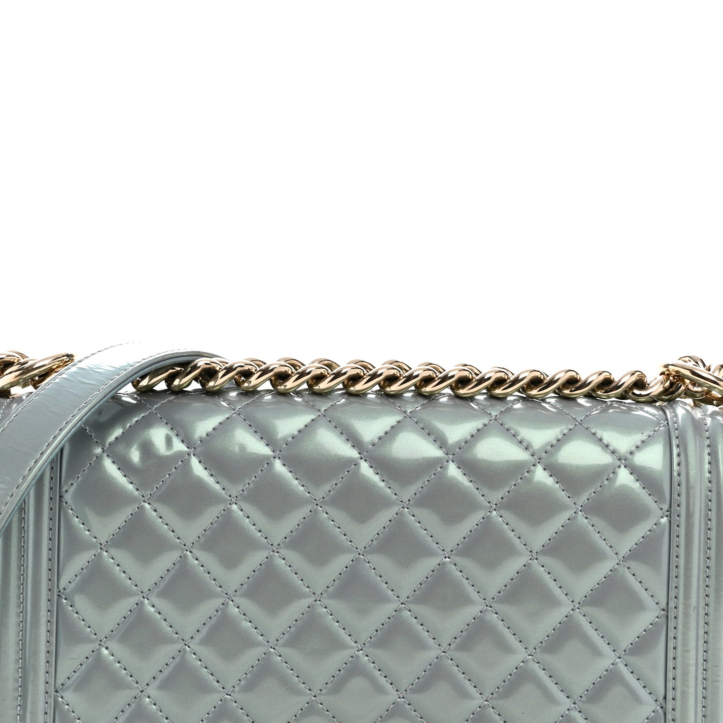 Iridescent Patent Calfskin Quilted Medium Boy Flap Light Blue