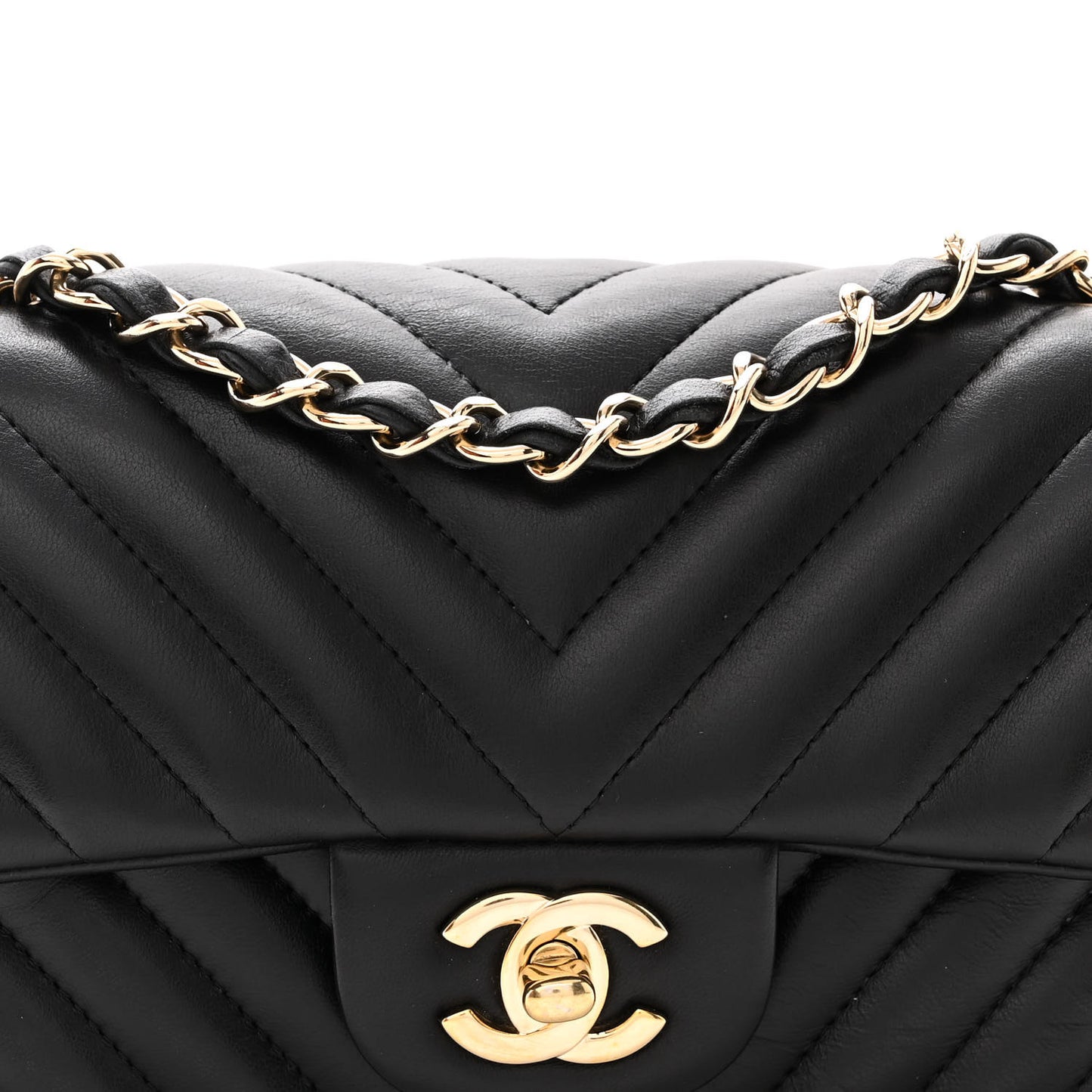 Lambskin Chevron Quilted Mini Rectangular Flap Black
