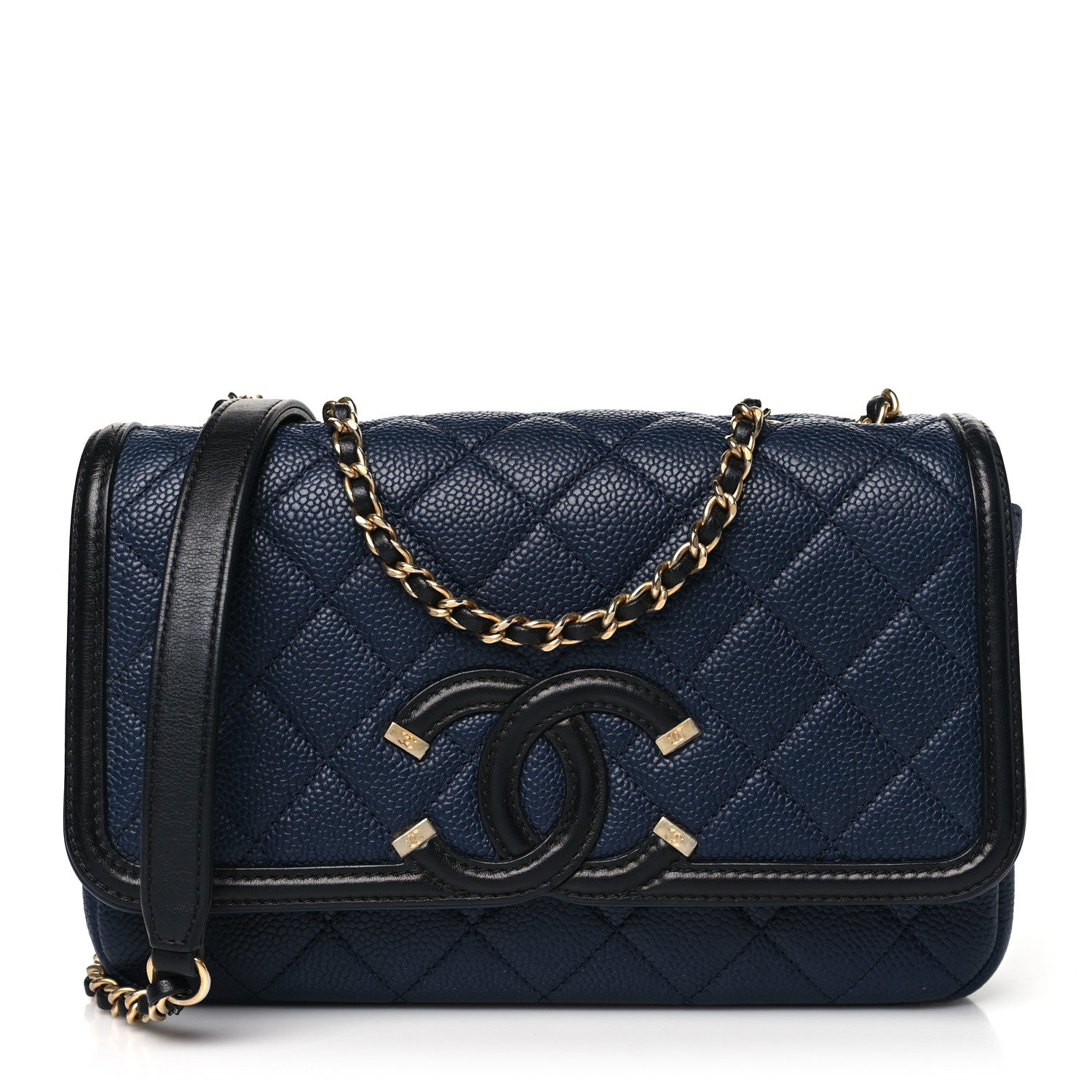 Chanel Caviar Quilted Small CC Filigree Flap Navy Black 1588132