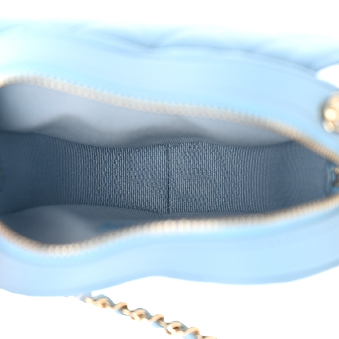 Lambskin Quilted CC In Love Heart Clutch With Chain Light Blue