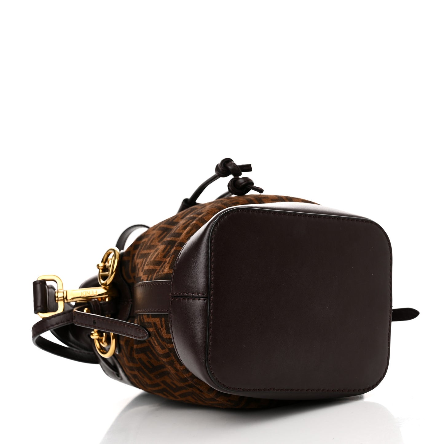 Suede Vitello King F is Fendi Micro FF Mini Mon Tresor Bucket Bag Sigaro Marrone Ebano