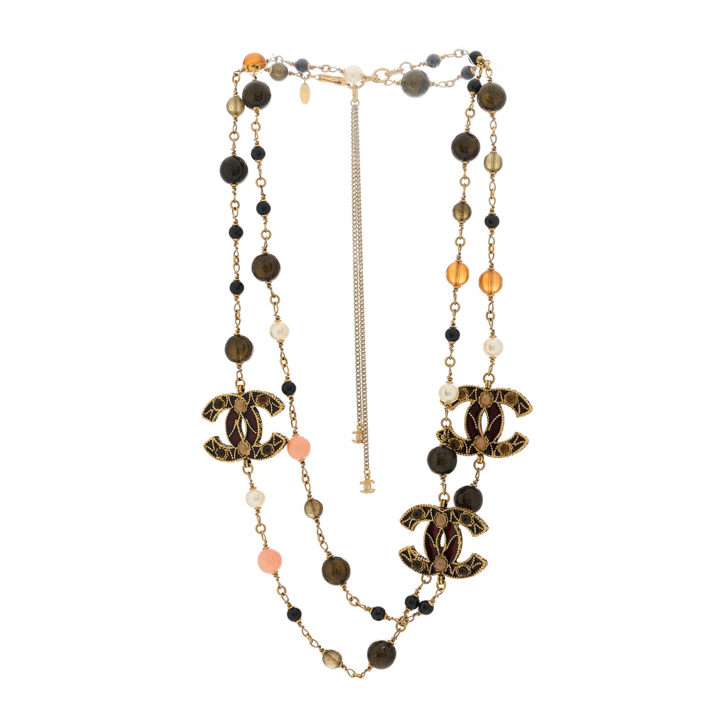 Pearl Resin Beaded CC Long Necklace Gold Multicolor