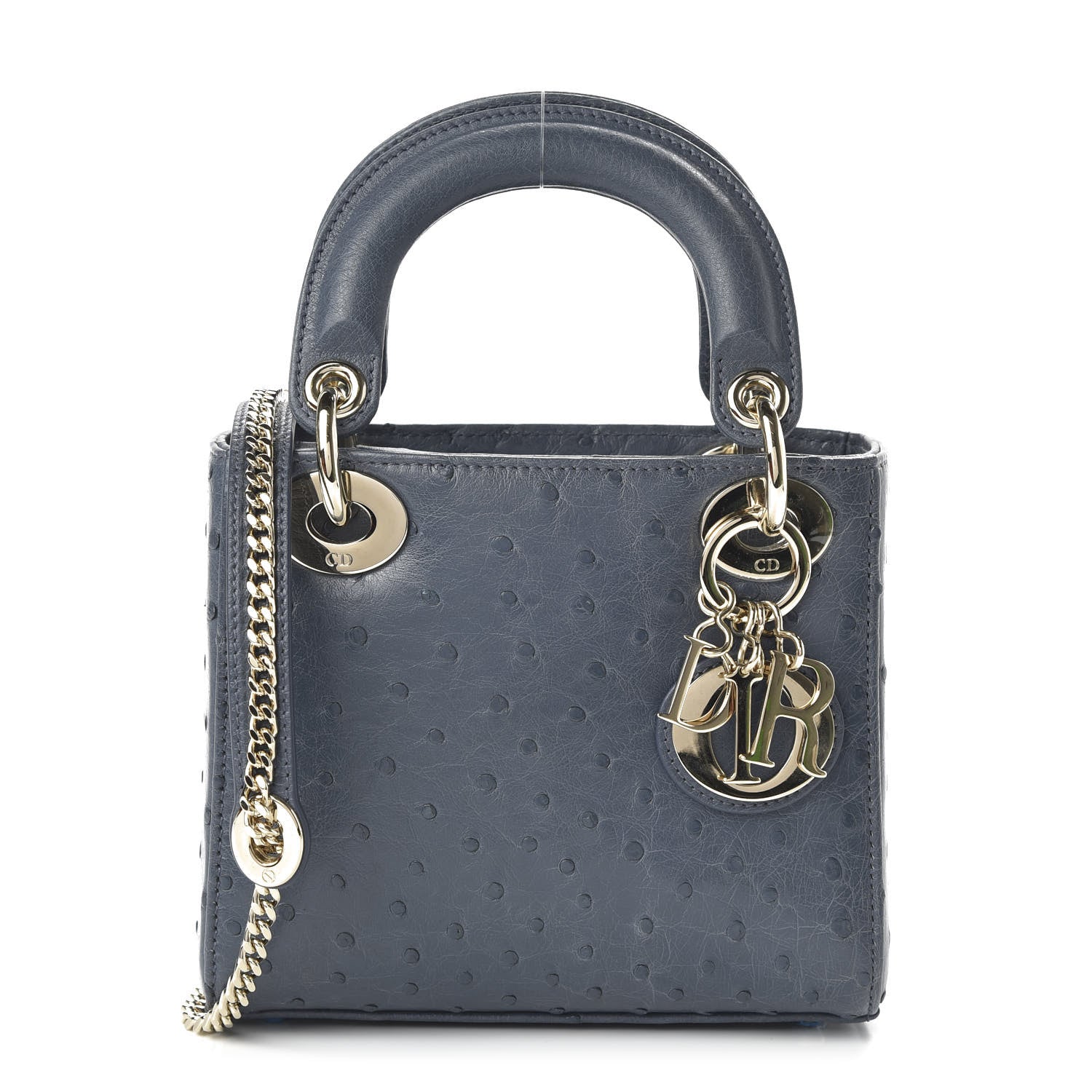 未使用！LADY DIOR 003 Christian Dior Ostrich Mini Lady Dior Dark Grey 649850 – FASHIONPHILE