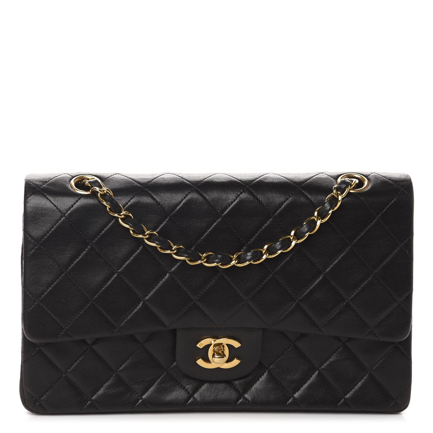 Lambskin Quilted Medium Double Flap Black