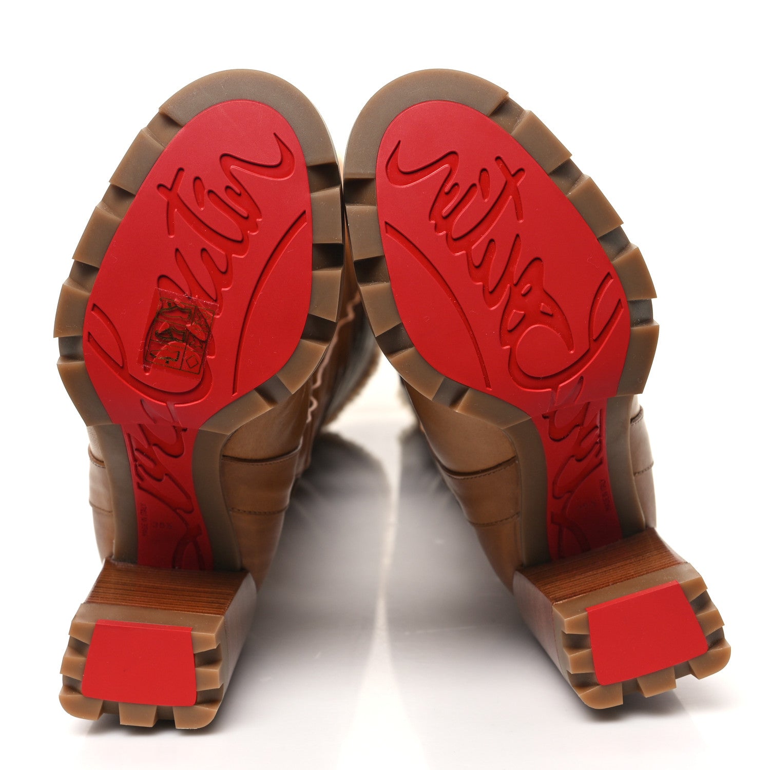 Christian Louboutin Calfskin Wax Shearling Brodeback Lug Over The Knee Boots 35.5 Terra Beige 5 of 8