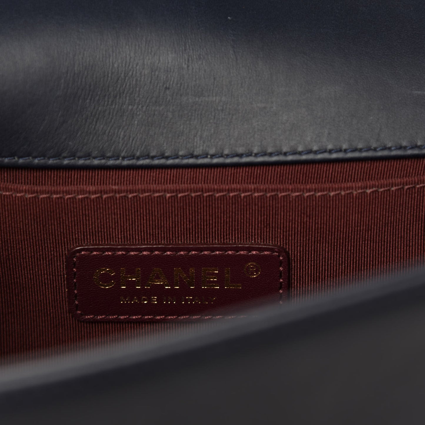 Caviar Suede Calfskin Chevron Medium Boy Flap Navy