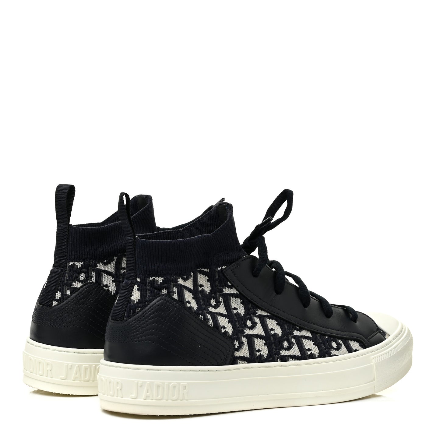 Technical Knit Calfskin Oblique Womens Walk'n Dior Mid Top Sneakers 40 Deep Blue