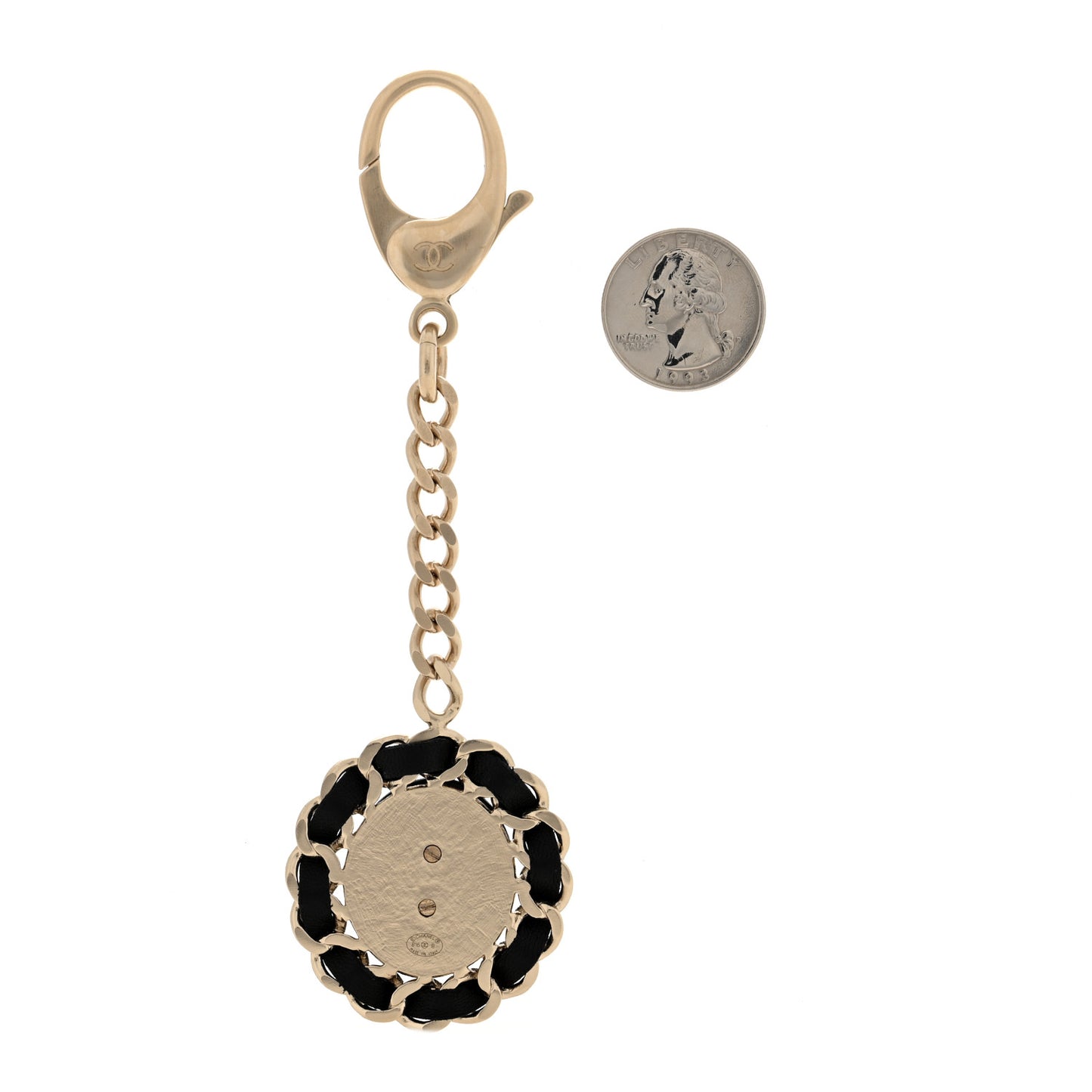Metal Lambskin CC Chain Pendant Bag Charm Gold Black