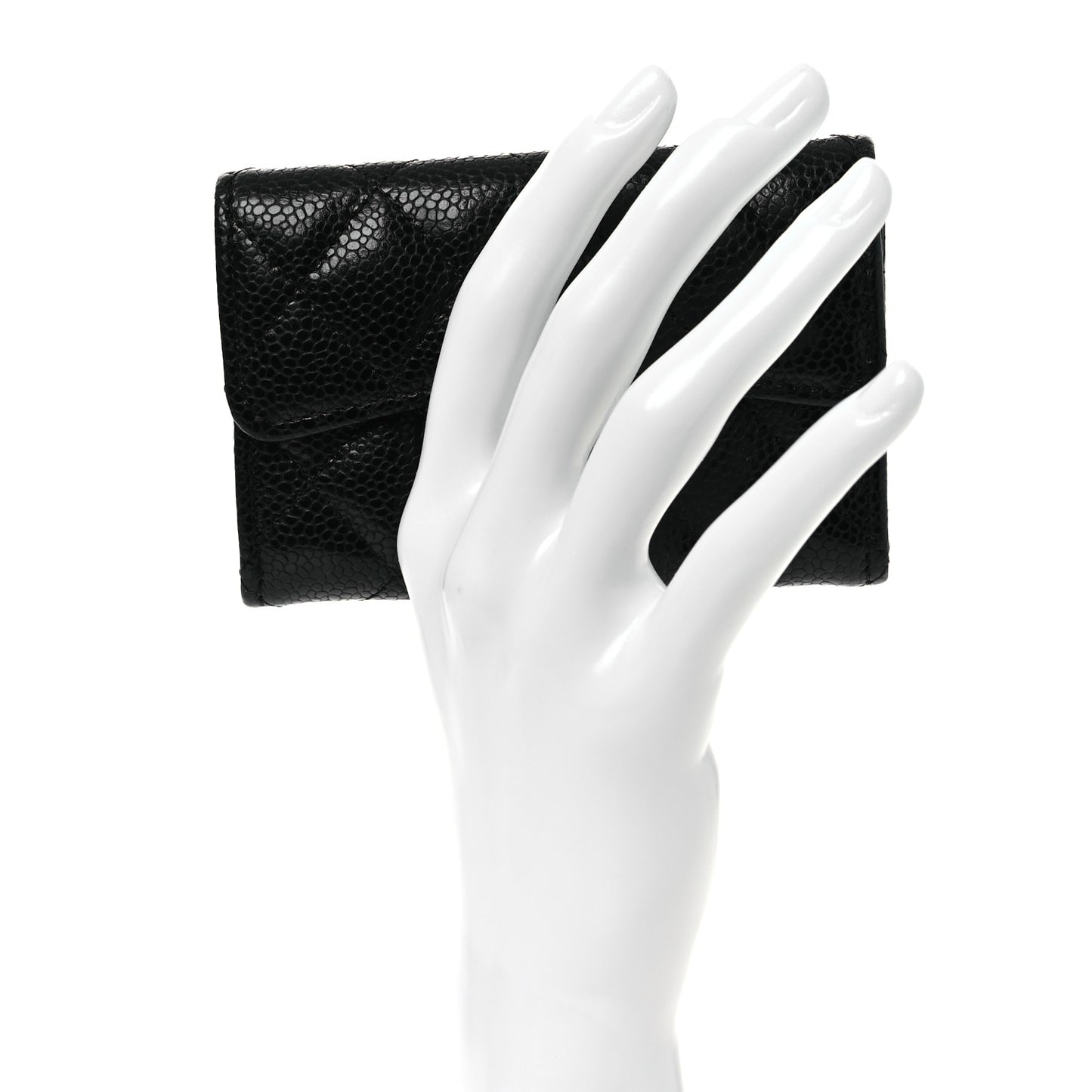 Caviar Quilted Flap Card Holder Wallet Black