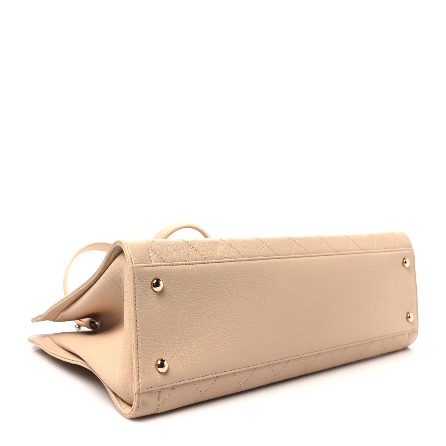 Grained Calfskin Stitched Large Label Click Shopper Tote Light Beige