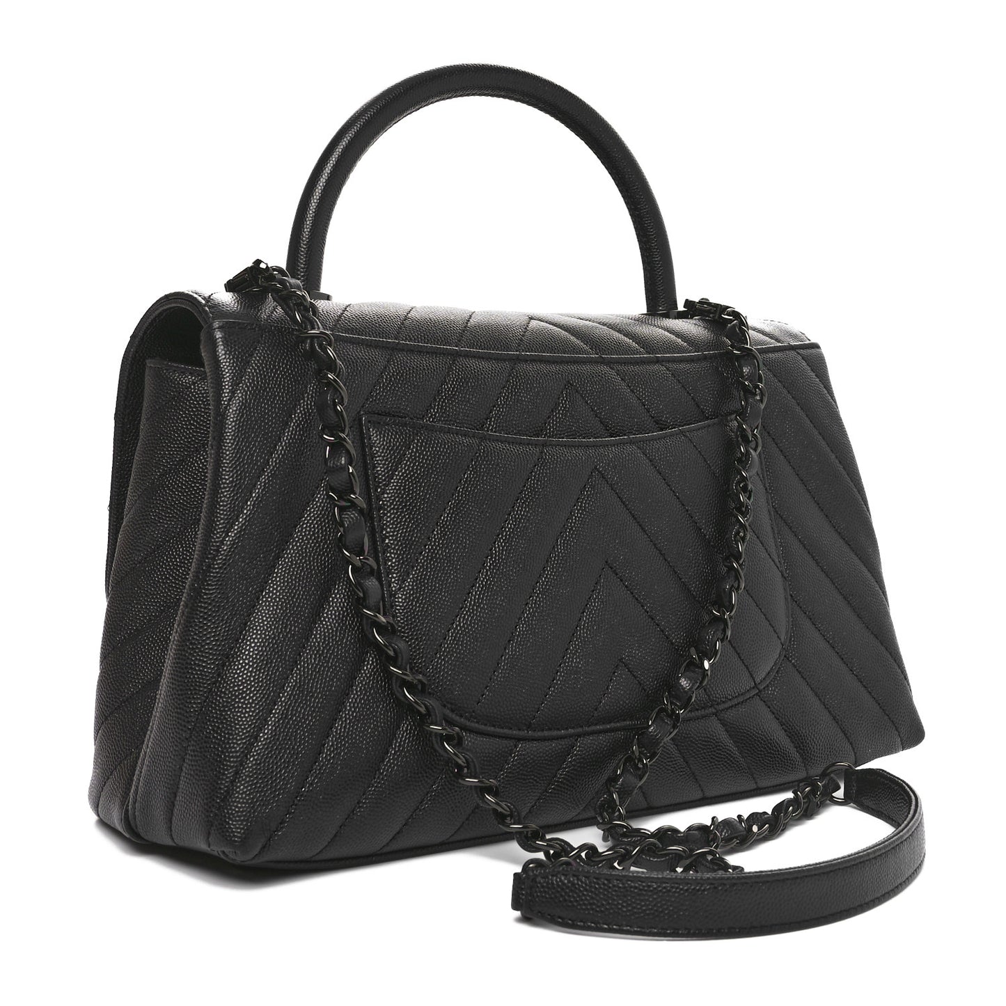 Caviar Chevron Quilted Small Coco Handle Flap So Black