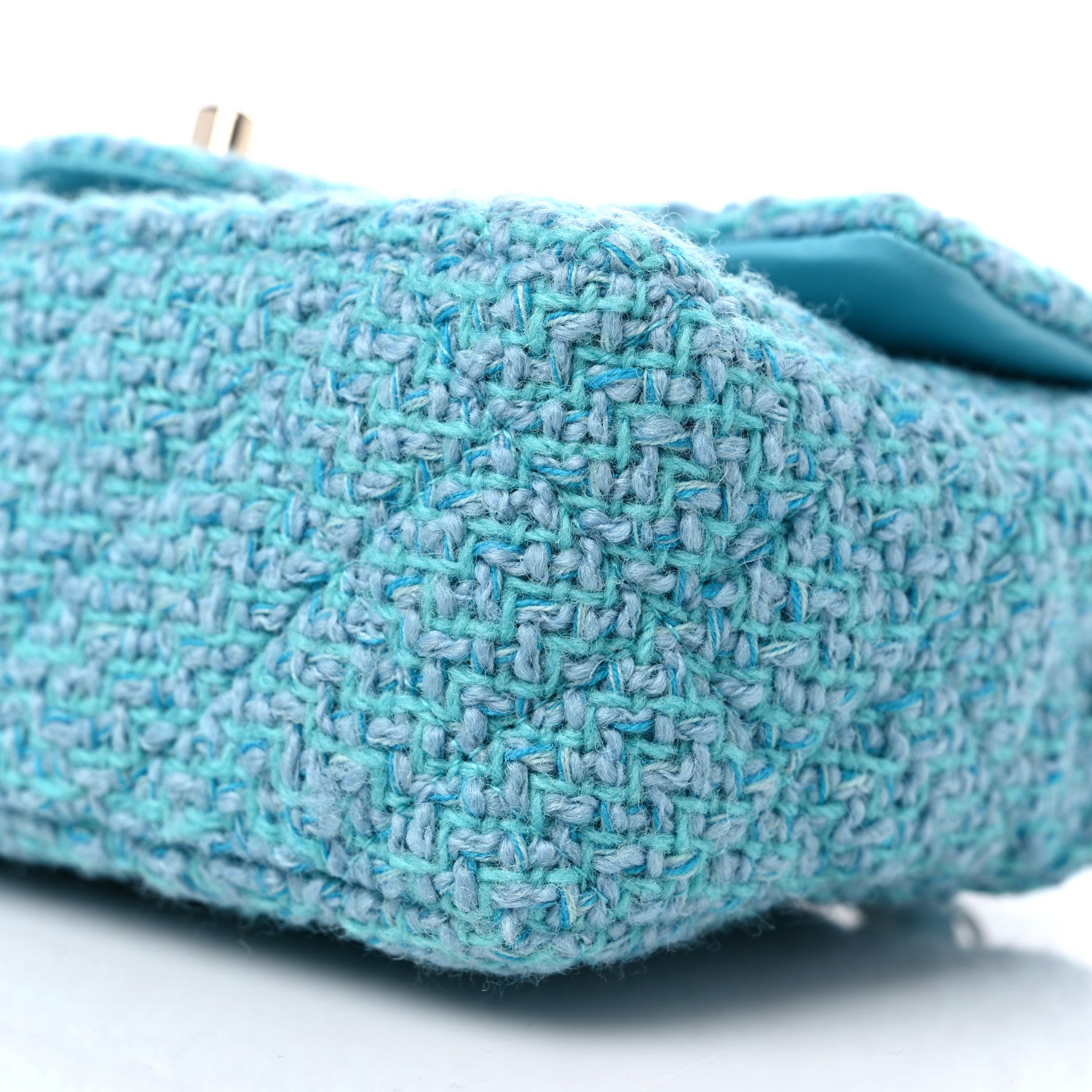 Chanel Wool Tweed Quilted Mini Rectangular Flap Turquoise Light Blue 9 of 10