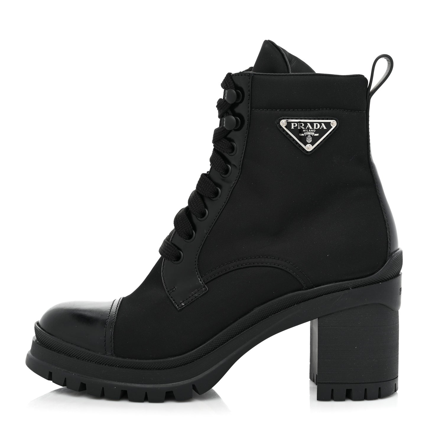 Spazzolato Re-Nylon Metal Triangle Logo Lace Up 85mm Boots 39 Black
