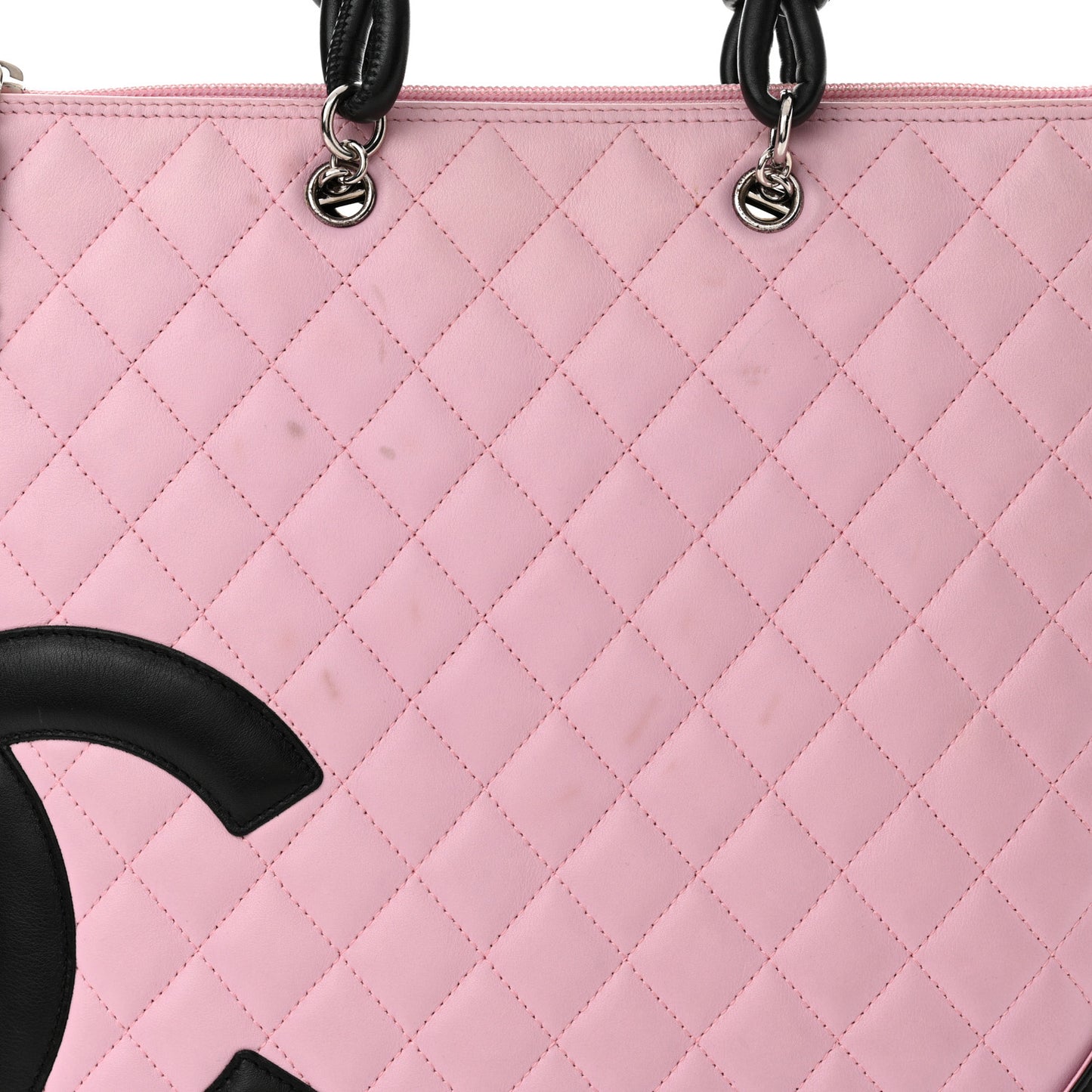 Calfskin Quilted Cambon Flat Tote Pink Black